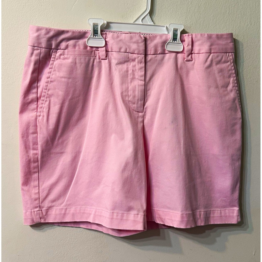 Lands End Womens Pink Chino Shorts Size 10P Mid Rise Stretch Cotton Casual Flat